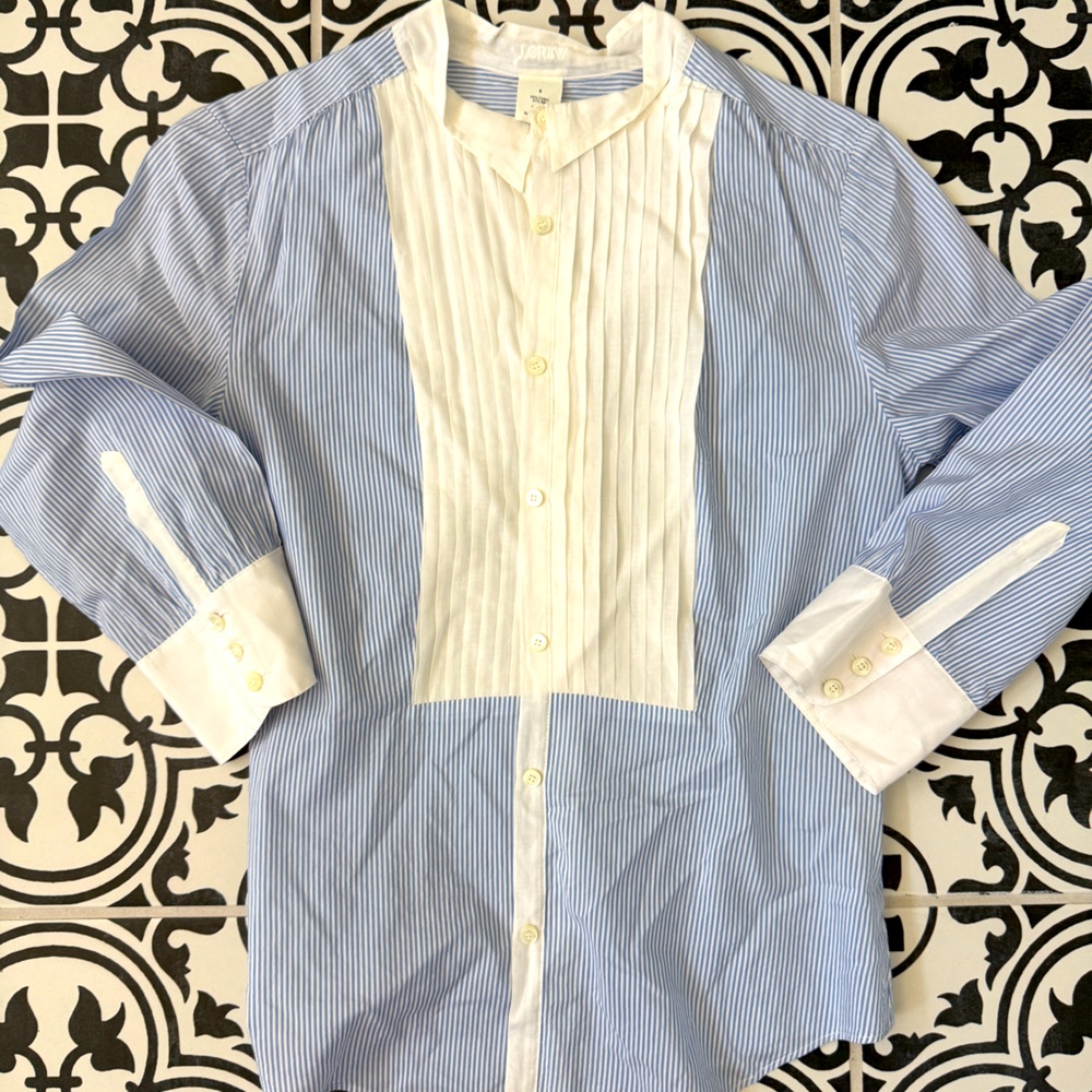 J Crew striped bib blouse